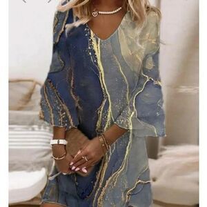 Casual Beach Marble Print Loose Dress